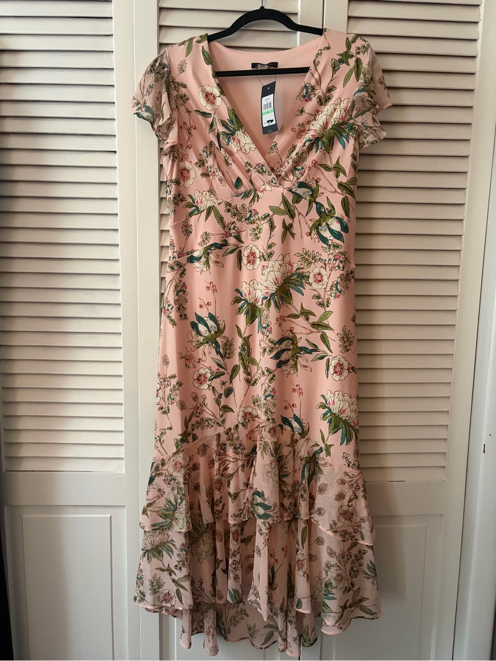 Tommy Hilfiger Blush Floral V‑Neck High‑Low Ruffle Dress